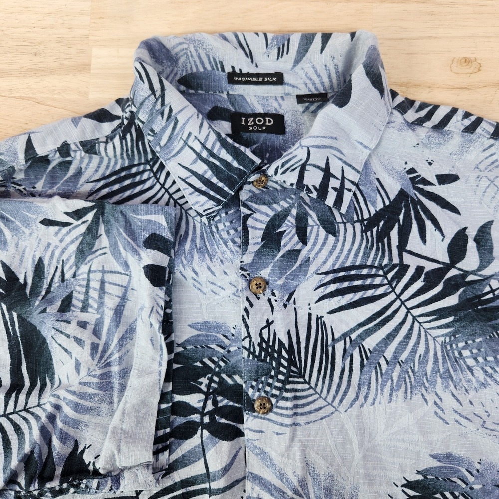 Izod Golf Short Sleeve Hawaiian Shirt Mens XL 70% Silk 30% Linen